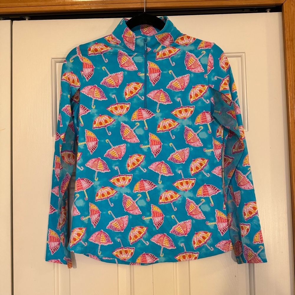 Ibkul Franny Turquoise Mock Neck Zip Up - Picture 2 of 7